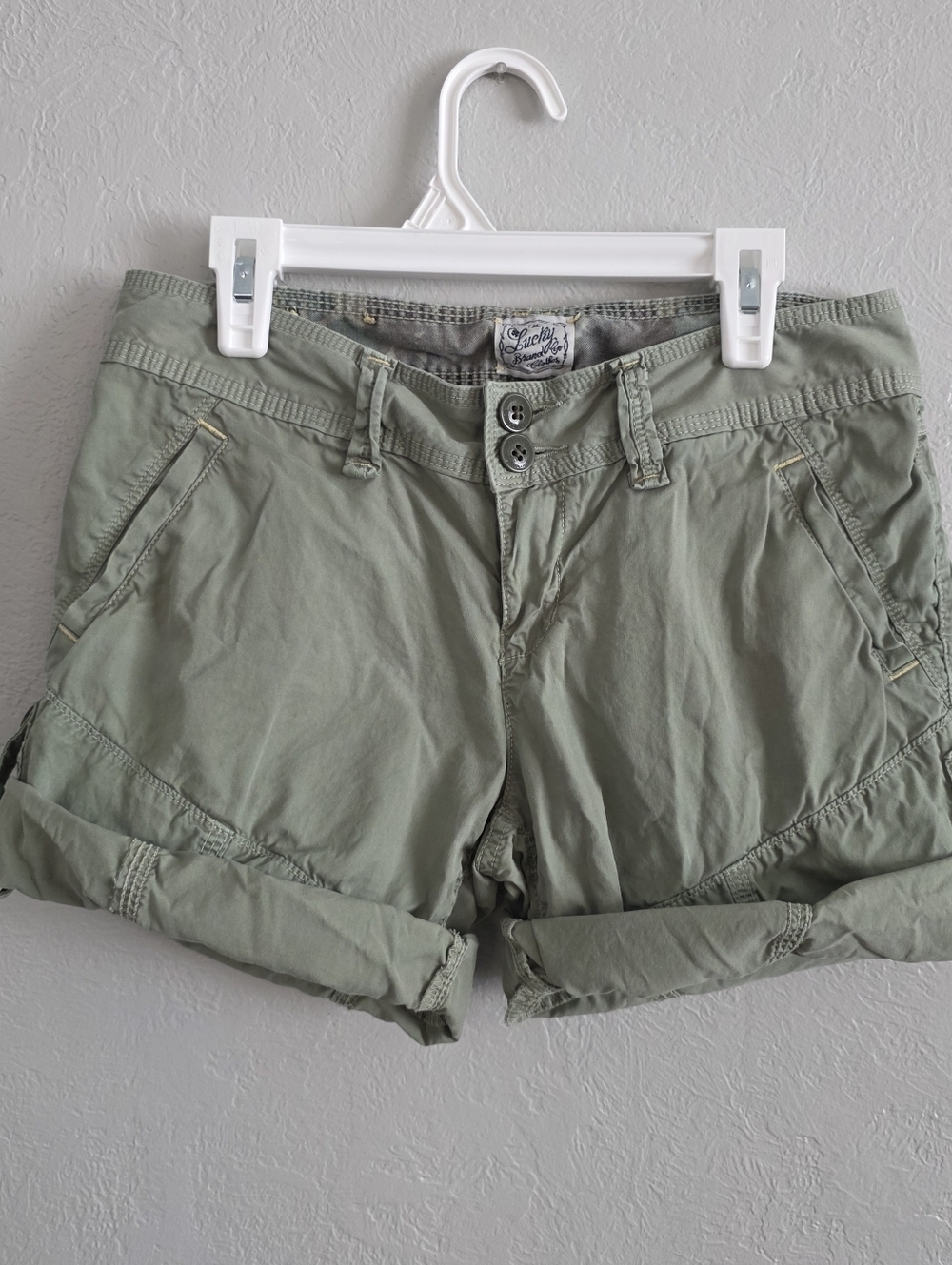 Lucky Brand Juniors Womens Army Green Roll Up Utility Shorts Y2K Grunge Sz 0/25